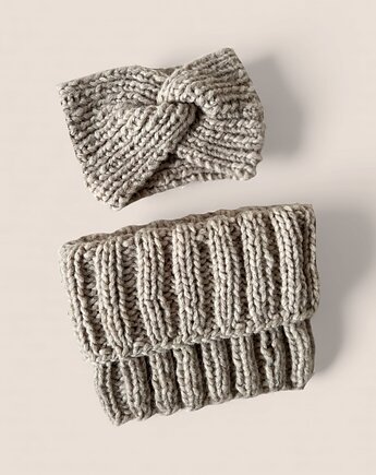 Komplet opaska i komin beżowy 100% naturalny skład, SZYSZKA sztrykuje