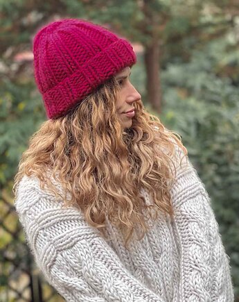 100% MERINO CZAPKA bordowa, PANAPUFA