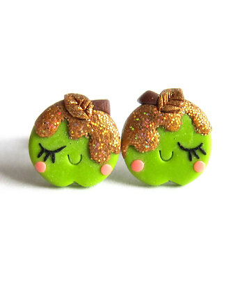 Śmieszne kolczyki jabłuszka w karmelu zielone jabłka na Halloween, OMIFIMO