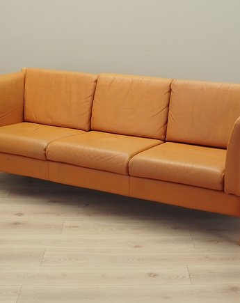 Sofa skórzana pomarańczowa, duński design, lata 70, produkcja: Dania, Przetwory design