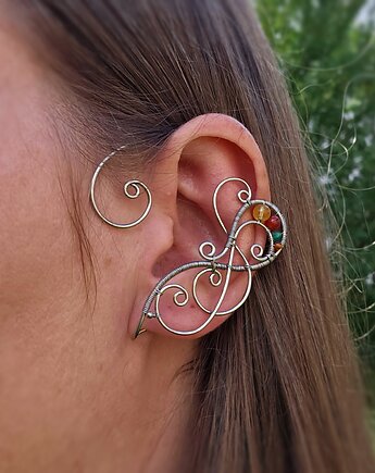 Nausznice cytryn i kolorowe agaty wire wrapping zausznice, Agata Rozanska
