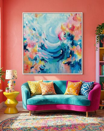 Kolorowy obraz abstrakcyjny  "EUPHORIA" 90X100 cm - ręcznie malowany, AnnSayuri ART
