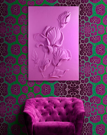 Magnolia strukturalny obraz, gipsowa płaskorzeźba, dekoracja ścienna 60x90 cm, Tati WALLART