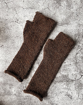 Mitenki z wełny owczej i lamy czekoladowy brąz, Made by Jaga
