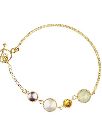 Złota bransoletka Dream z ametystem i prehnitem, cytrynem i kwarcem różowym, Blooming Stones