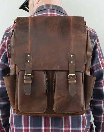 Brązowy Tornister Skórzany Vintage z Klapą na Laptopa 15" Belveder BL057, Belveder