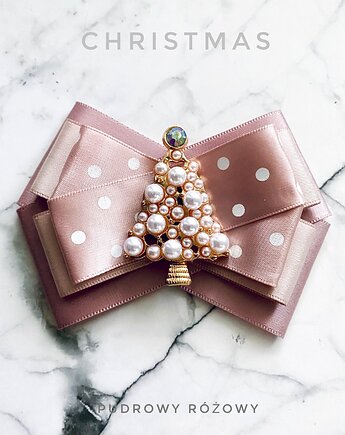 Brosza z Choinką z perłami Mikołajki Święta, Pudrowy Różowy