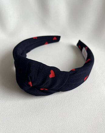 Granatowa opaska supełkowa w serduszka Hearts, Volie Line