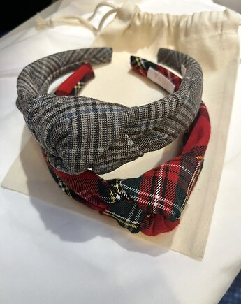 Wełniana opaska supełkowa w kratkę Grey Check, Volie Line