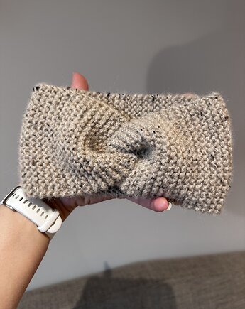 Wełniana opaska twist, 100% alpaka, beżowa, Kocie Motki