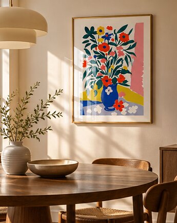 Kwiaty w wazonie plakat,kolorowa dekoracja ścienna, styl Matisse, black dot studio