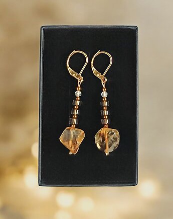 Kolczyki DOBROBYT - cytryn, kwarc dymny, kryształ górski - zamknięte, kaktusia