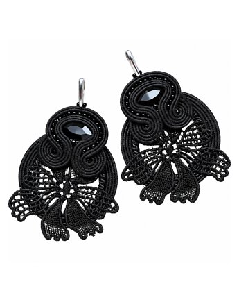 Czarne kolczyki sutasz z motywem koronki, Mró Soutache