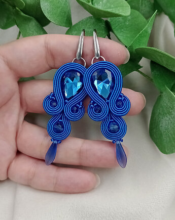 Kobaltowe kolczyki sutasz, kolczyki na wesele, niebieskie, Soutacheria