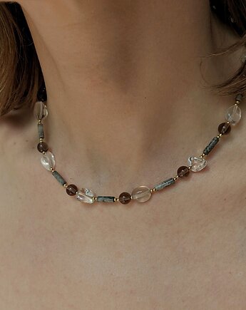 Choker z Kamieni Naturalnych Kryształ Górski Stal Szlachetna Naszyjnik Boho, Nebula7