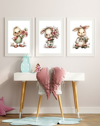 Plakaty Wiosna Królik Kurczak Dla Dzieci 3 szt, Magnetyczne Studio