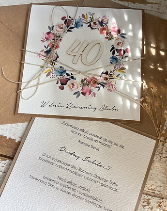 Rustykalna kartka życzenia z okazji 40. rocznicy ślubu, sorte