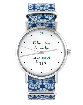 Zegarek - Happy soul - niebieski, kwiaty, yenoo