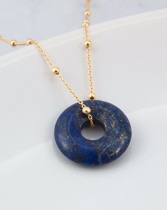 Naszyjnik pozłacany lapis lazuli donut 18 mm, prezent urodzinowy dla mamy, By Sendi