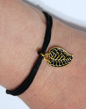 Bransoletka - Liść - sznureczki, czarna, yenoo