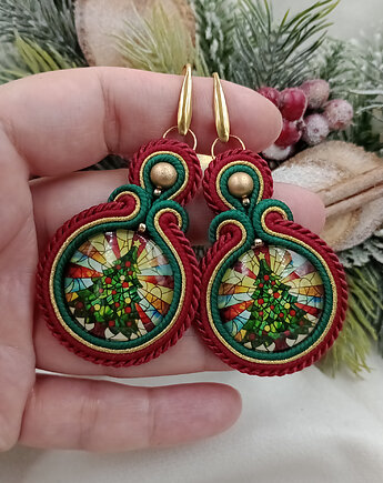 Kolczyki prezent na Mikołajki Boże Narodzenie choinka choinkowe, Soutacheria