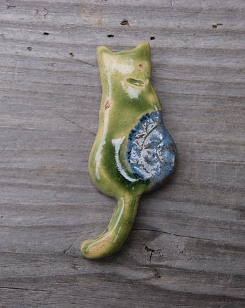 Ceramiczny magnes kot zielony, Gliniana Koniczynka