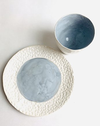talerzyk śniadaniowy biały grey dust, AGABA pracownia ceramiczna