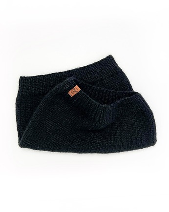Elegancki czarny komin tuba wełniany z wełny alpaki, Holy Alpaca Knit
