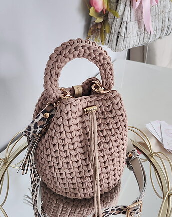 Torebka typu worek - panterka z plecioną rączką, Craftbags
