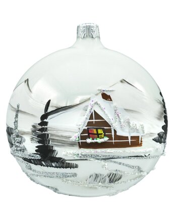 Bombka okrągła Zimowa Wioska: biały mat, Syn Bombkarza