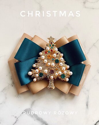 Brosza z Choinką z perłami Mikołajki Święta, Pudrowy Różowy
