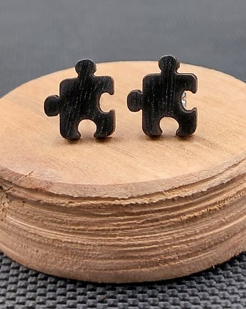 Kolczyki drewniane PUZZLE CZARNE, SIAMIL ART
