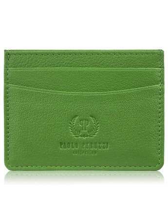 Etui na karty i wizytówki skórzane minimalistyczne etui zielone T-151-GR, Paolo Peruzzi