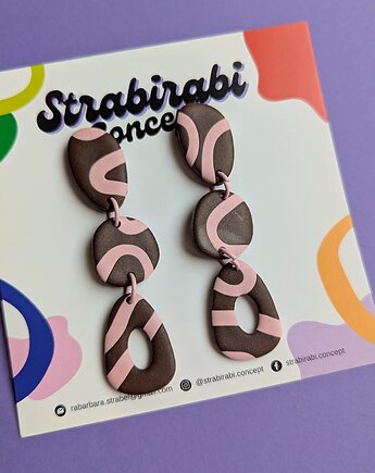 Kolczyki wiszące czekoladowo-różowe, Strabirabi