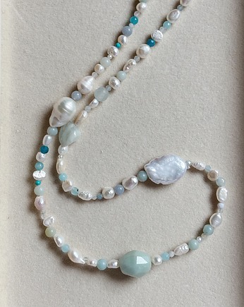Naszyjnik niebieskie pastele i perły, Chmolowska Jewellery
