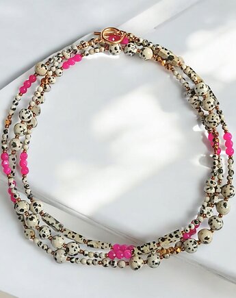 UNIKATOWY sznur kamieni 120cm : naszyjnik : jaspis i jadeit fuksja, kaktusia