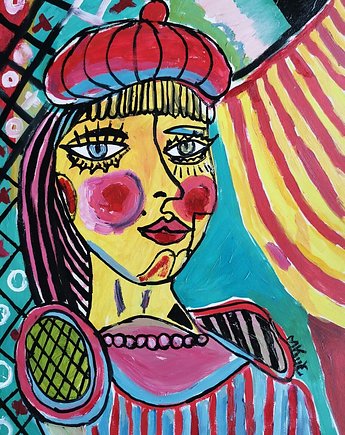 Obraz do salonu portret kobiety kubiczna twarz, alice oil on canvas