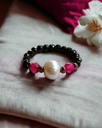 Pierścionek :: magenta :: perła, spinel, agat, kaktusia