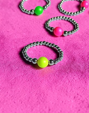 Pierścionek : YELLOW : Swarovski neon pearls : silver, kaktusia