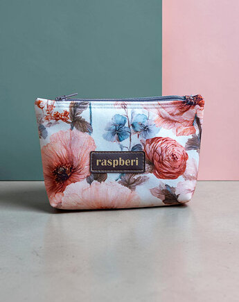 Etui na klucze z jasnego weluru w pastelowe kwiaty , raspberi