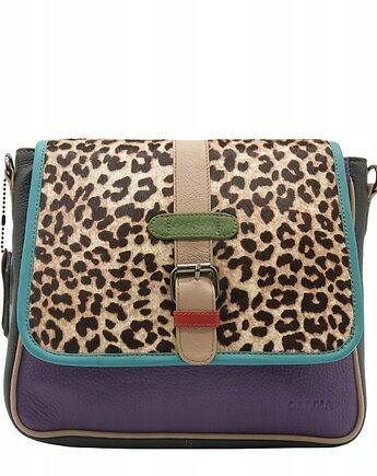 Torebka damska klasyczna na ramię skórzana pojemna klapka wzór OLIVKA, Olivka Warsaw