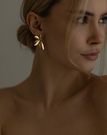 Vintage liść - kolczyki sztyfty ze stali szlachetnej pozłacanej, Kulka Bransoletki