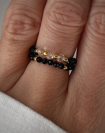 Zestaw dwóch pierścionków elastycznych czarny turmalin cytryn, Bring Biżuteria