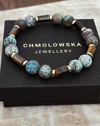 Bransoletka męska Jaspis niebieski i Tygrysie Oko, Chmolowska Jewellery