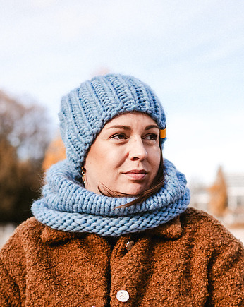 Komplet wełniana czapka i komin  błękit WOOLY, sploteka