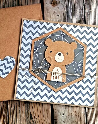 MIŚ zygzak : kartka handmade na urodziny, roczek., kaktusia