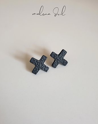 Kolekcja ''X'' małe kolczyki krzyż krzyżyk białe skóra naturalna, Malena Dul