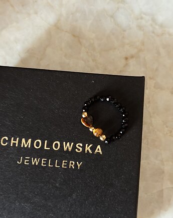 Pierścionek elastyczny Onyks i Tygrysie Oko, Chmolowska Jewellery