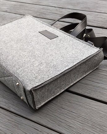 Torba na laptop z filcu - szara - skóra, Beltrani