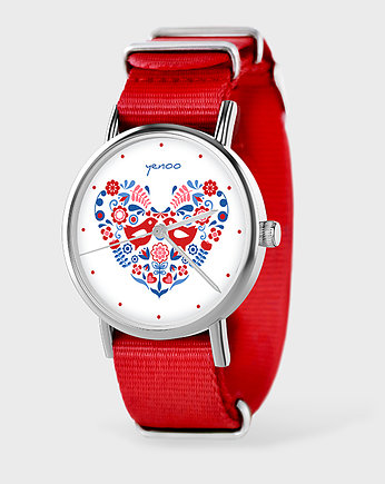 Zegarek - Ptaszki folkowe - czerwony, nato, yenoo